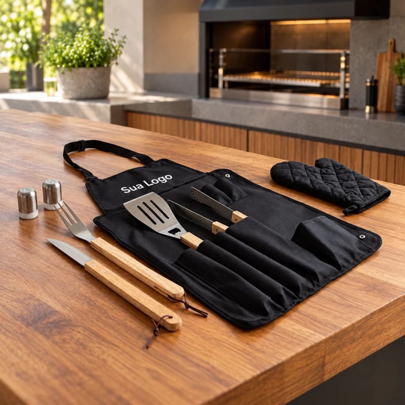 KIT CHURRASCO COM AVENTAL - PERSONALIZADO